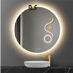 Round Hotel Smart Frameless Touch Screen Dimmer Lights Bathroom Led Mirror Light NC33